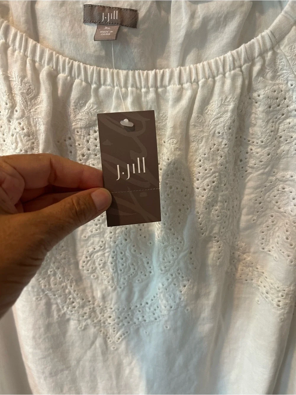 J. Jill White Eyelet Linen-Blend Tunic Dress Embroidered Short Sleeve XL - Picture 5 of 13